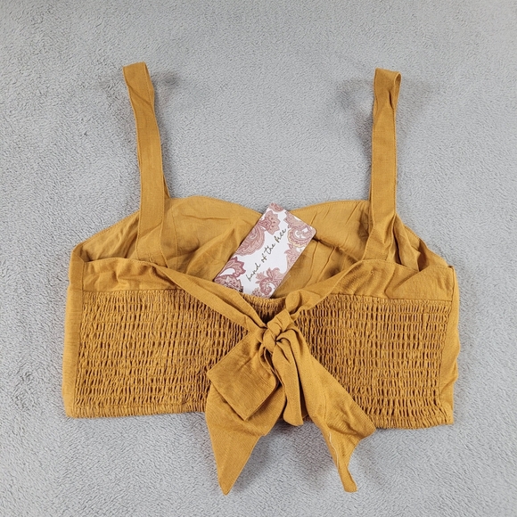 Band Of The Free Tops - Band Of The Free Tie Back Mustard Yellow Tan Ruched Cropped Bralette Tank Top